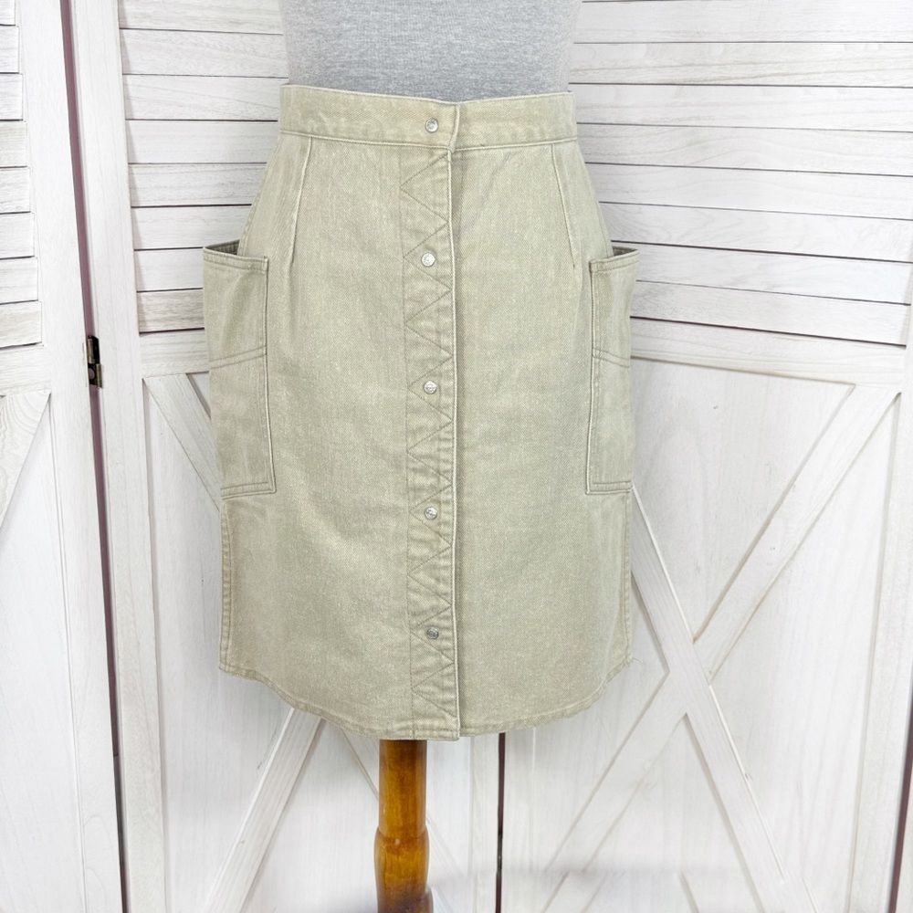 Vintage Coca Cola Snap Front Side Cargo Pocket Denim A Line Skirt Khaki 6 XS - Picture 1 of 13